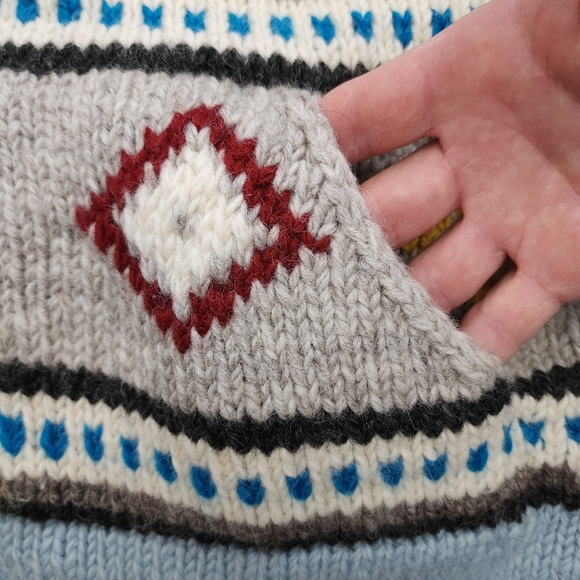 KYBER Outwear Women's Knit Light Blue Fairisle Wool Fleece Lined Zip Hoodie Sz S - Picture 10 of 15